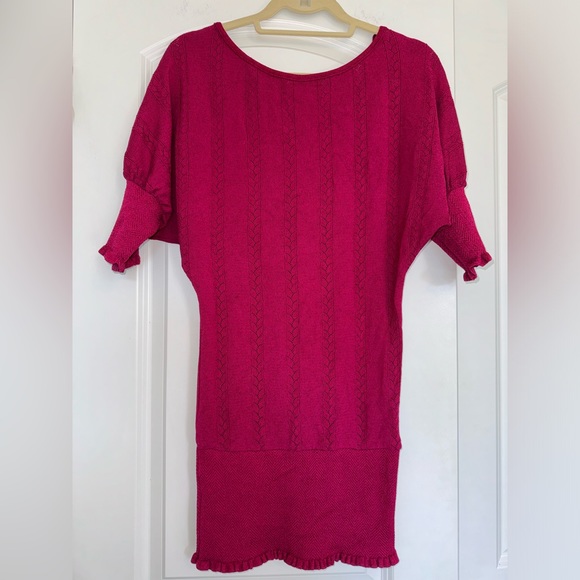 Arden B Hot Pink Sweater Dress EUC Ribbed Cable Knit Band Bottom Y2k Rayon Small - Picture 1 of 7
